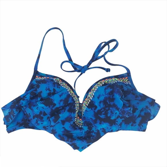 PINK Tie Dye Flounce Push‎ Up Bikini Top - Picture 1 of 11